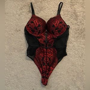 La Senza lace red and black lingerie bodysuit